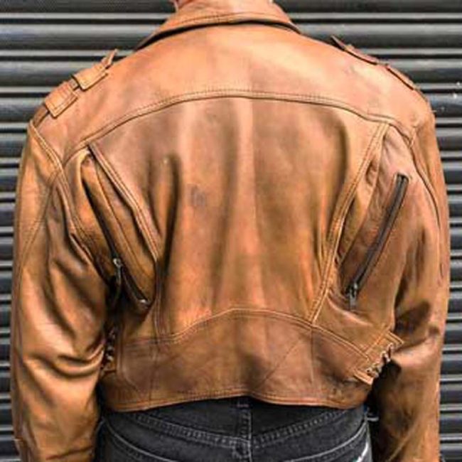 back of 80s Cropped Brown Leather Jacket