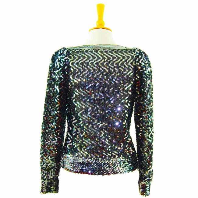 back of 90s Black And Silver Sequined Top