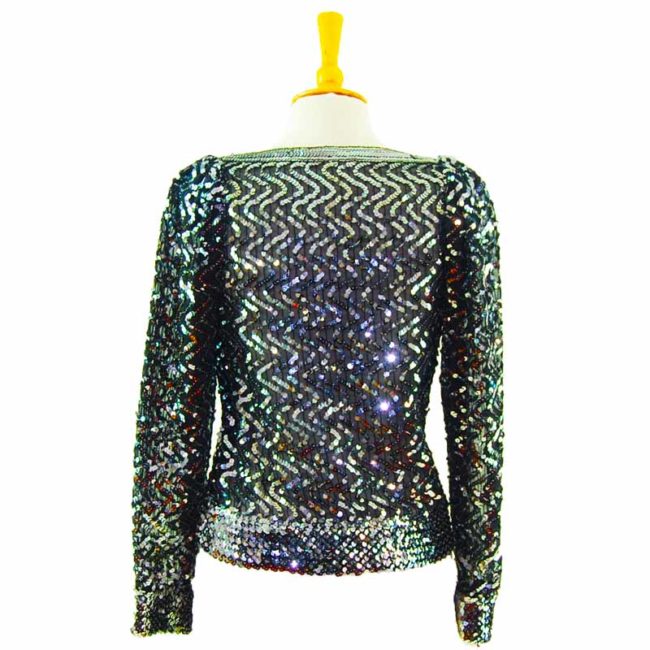 back of 90s Black And Silver Sequined Top