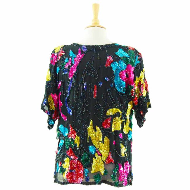 back of 90s Multicolored Black Sequined Top