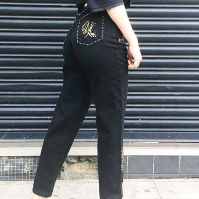 Back of Black Diamante High Waist Trousers