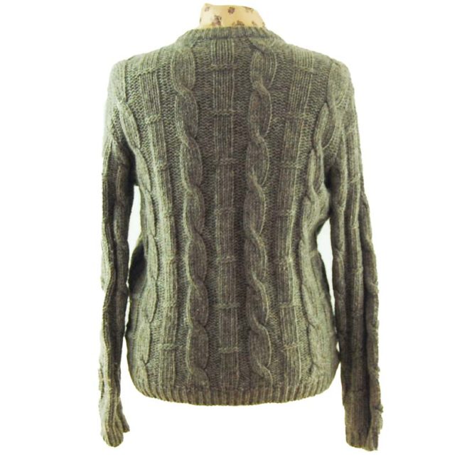 back of Grey Vintage Cable Knit Cardigan