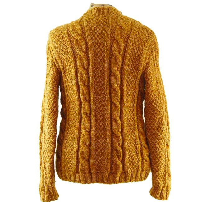 back of Yellow Vintage Cableknit Cardigan