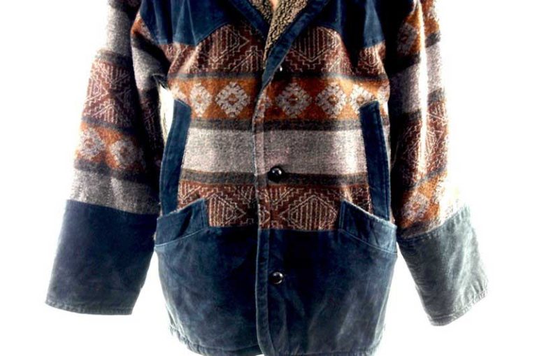 Mens Aztec Jacket UK L Blue 17 Vintage Clothing
