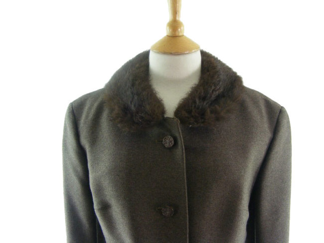 60s Grey Wool Jacket With Fur Trimmed Collar - 16 - Image 2