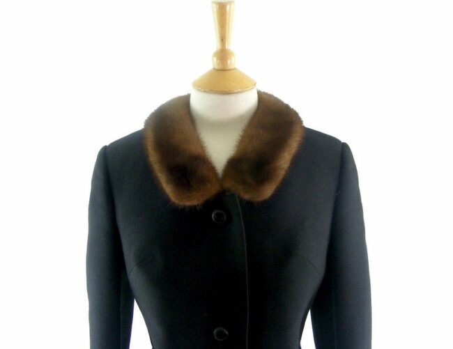 60s Black Wool Jacket With Fur - 12 - Image 2