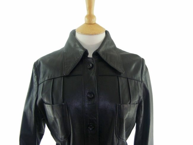70s Black Leather Jacket - 14 - Image 2