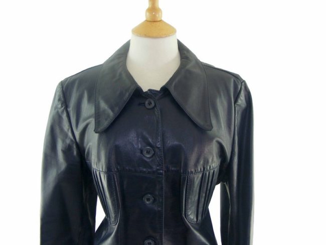 70s Dark Blue Leather Jacket - 14 - Image 2