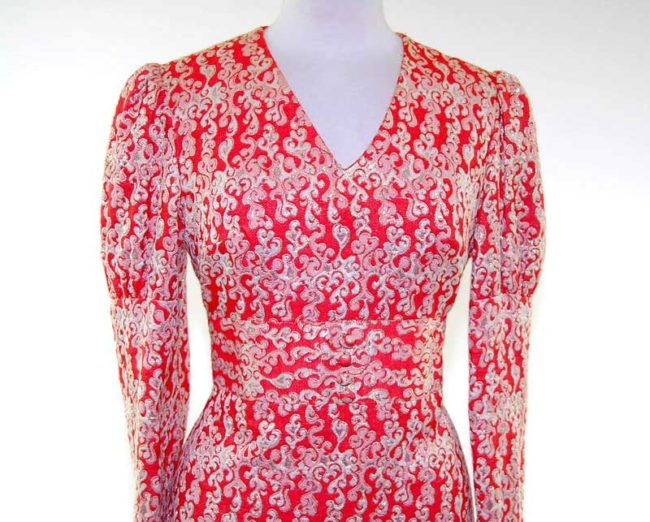 70s Red And Golden Maxi Dress - 10 - Image 2
