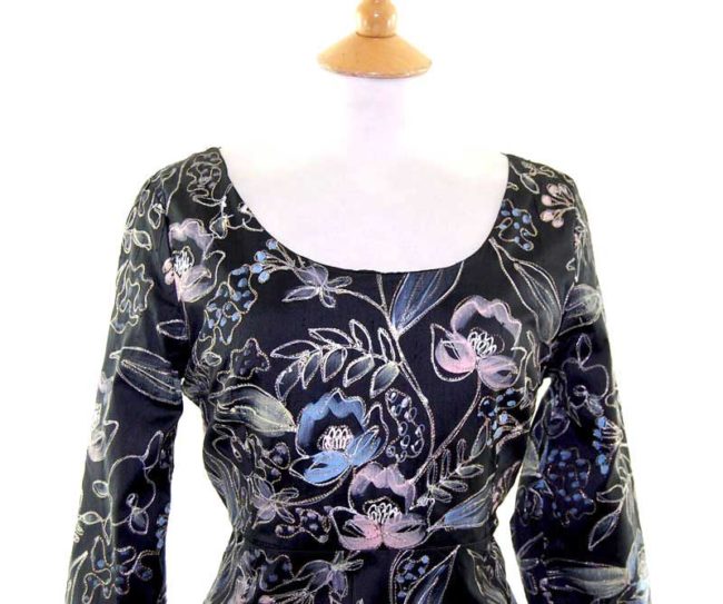 70s Silver Embroidered Floral Pencil Dress - 12 - Image 2