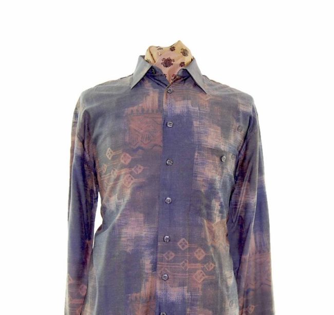 80s Abstract Patterned Long Sleeve Shirt - L - Image 2