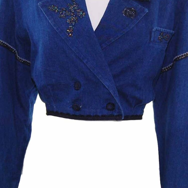 Women Dark Blue Cropped Denim Jacket main image 1
