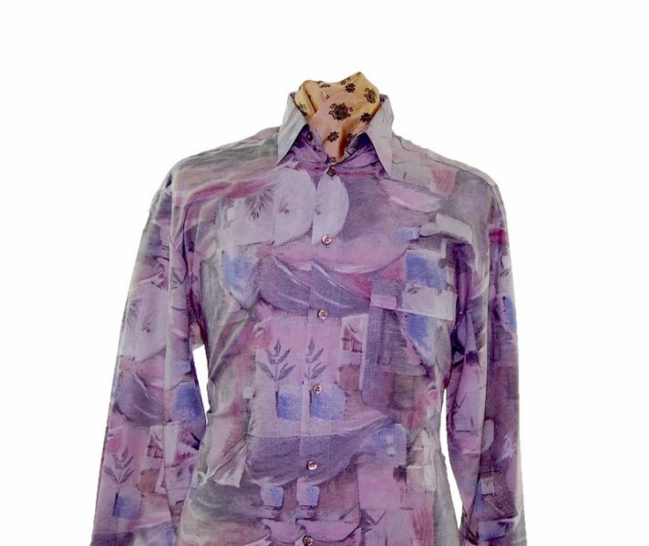 80s Multicolored Abstract Patterned Shirt - Blue 17 Vintage Clothing