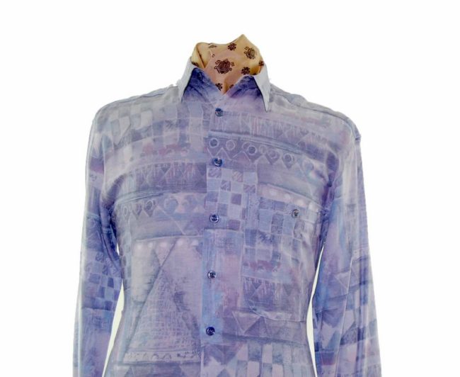 80s Style Blue And Purple Patterned Shirt - M - Image 2