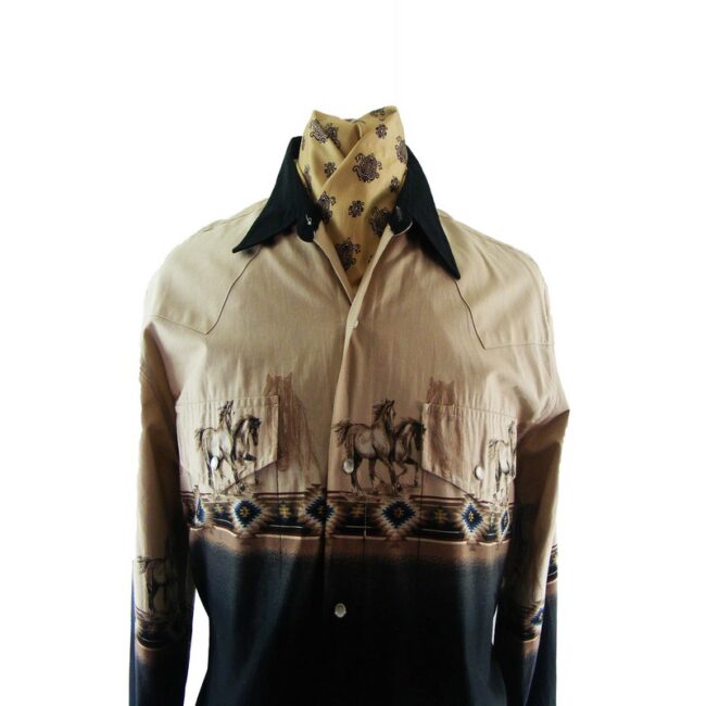 80s Western Shirt With Horse Print - L - Image 2