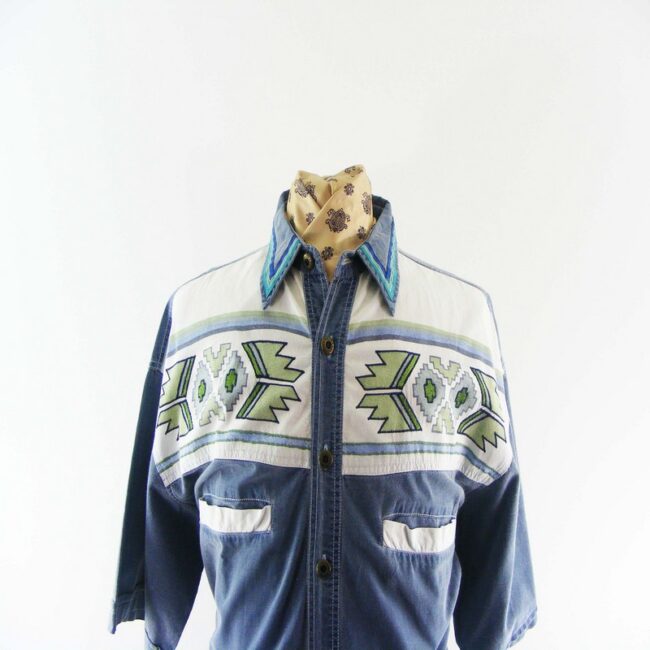90s Denim Shirt With South Western Print - XL - Image 2