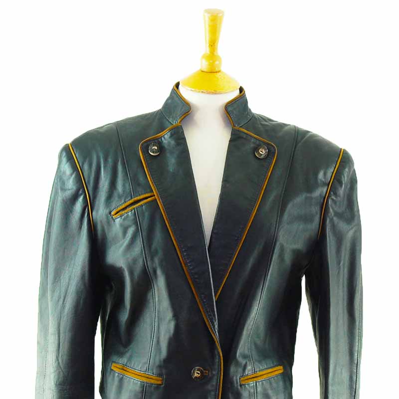close up of 80s Cropped Leather Blazer