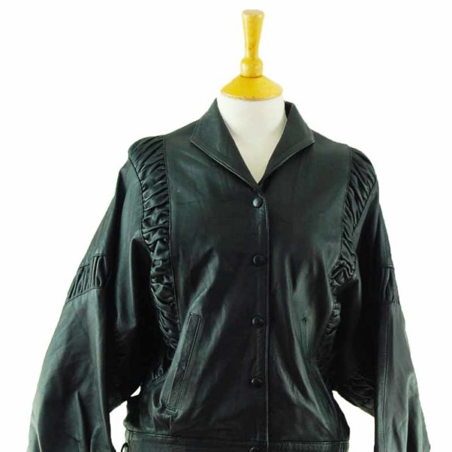 close up of 80s Oversized leather Jacket