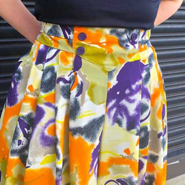 Close up of 90s Abstract Paint Designed Culottes
