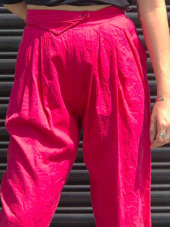 close up of 90s Pink High Waist Trousers