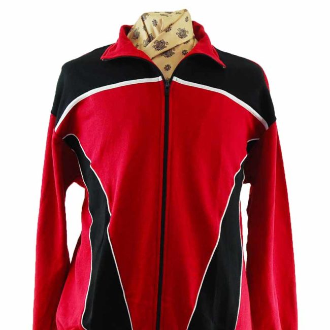close up of 90s Red And Black Track Top