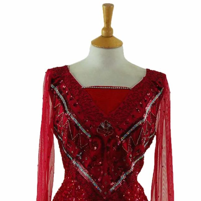 close up of 90s Red Sequin Bustier Top