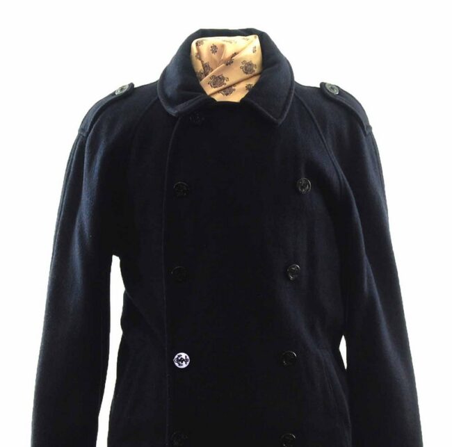 close up of Mens Navy Blue Pea Coat