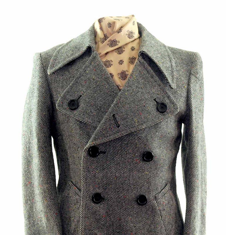 Mens Grey Double Breasted Pea Coat - UK L - Blue 17 Vintage Clothing