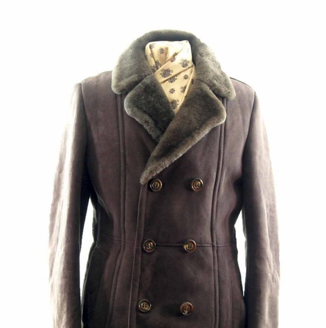 close up of Mens Vintage Sheepskin Coat