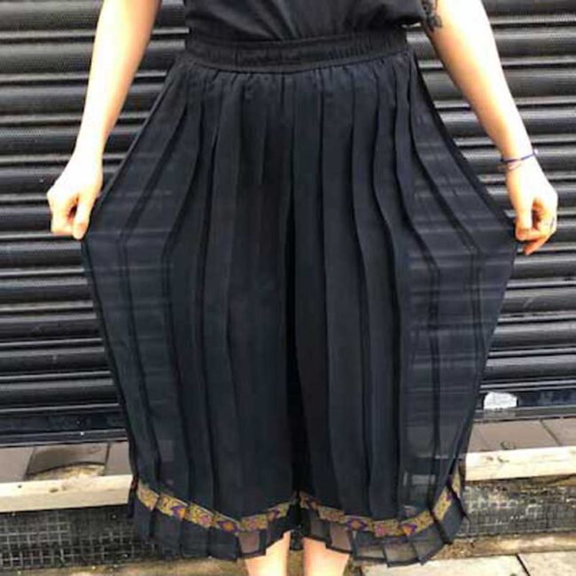 Front of 90s Black Sheer Chiffon Culottes