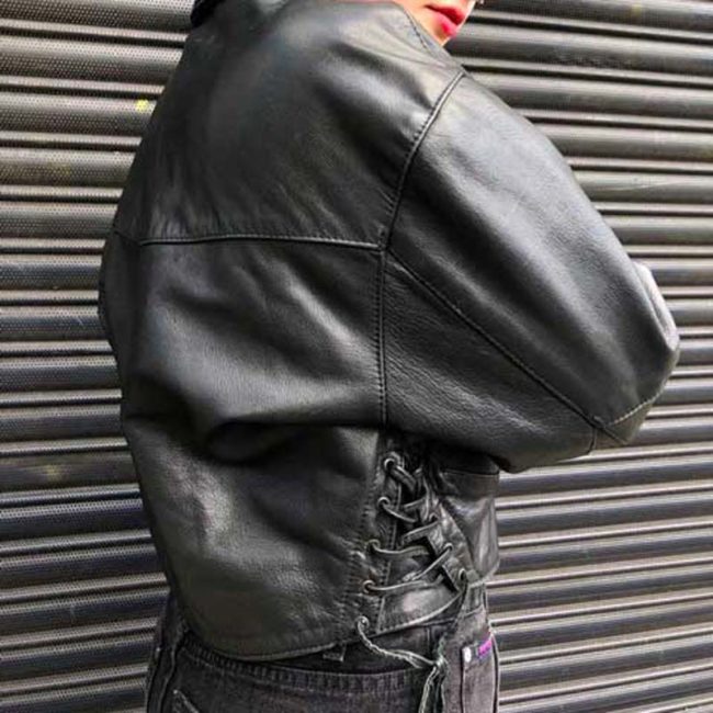 side of 80s Cropped Black Leather Jacket