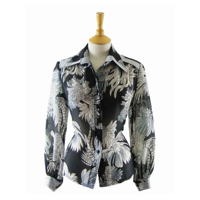 70s-Black-White-Floral-Printed-Blouse