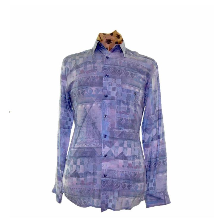 80s Style Blue And Purple Patterned Shirt
