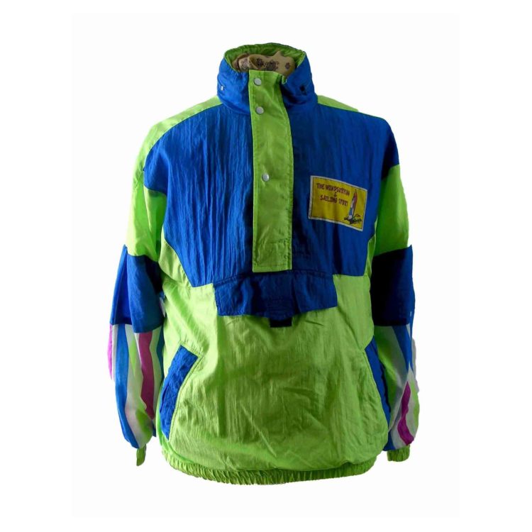 80s lime green & blue shell suit top