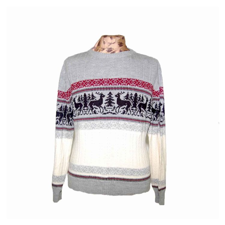 90s Mens Cable Knit Festive Reindeer Sweater