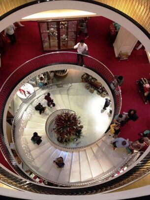 Angele Delanghe and Fortnum & Mason spiral staircase