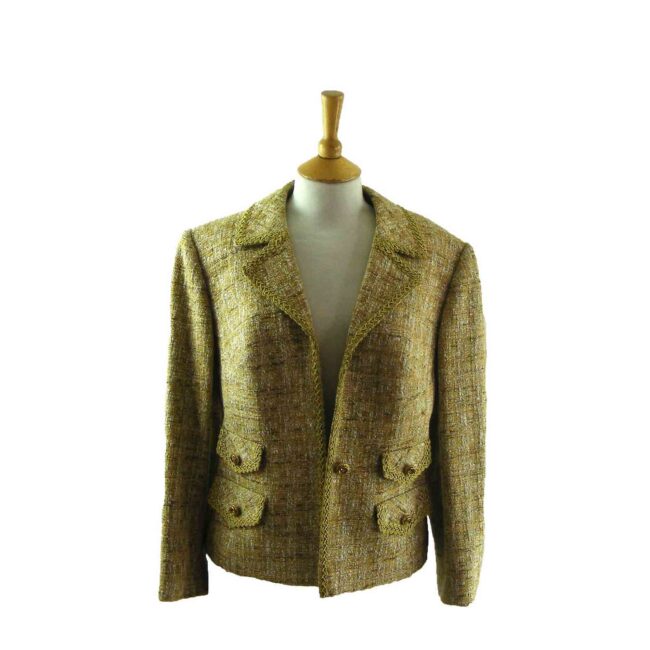 Ladies Short Wool Jacket UK 10 Blue 17 Vintage Clothing