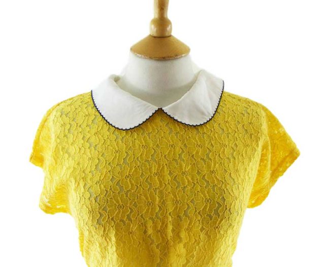 Close-up-of-80s-Yellow-Lace-Peter-Pan-Collared-Blouse