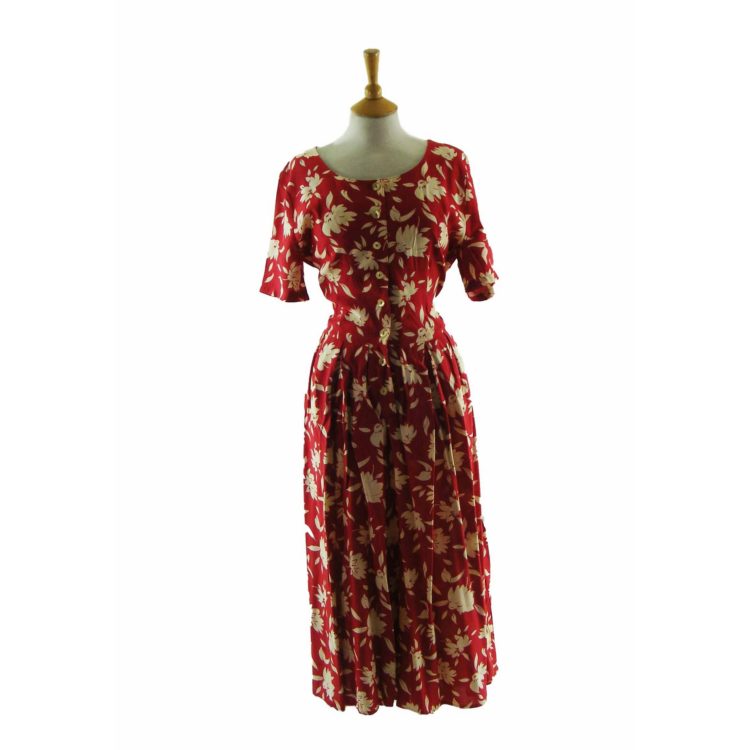 90s Red Floral Dress