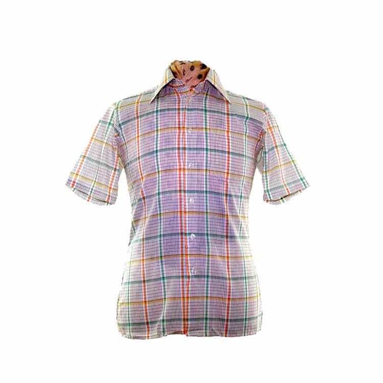 70s White Colorful Checked Short Sleeve Shirt