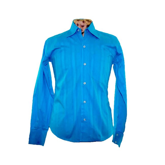 70s Blue Ribbed Long Sleeve Shirt