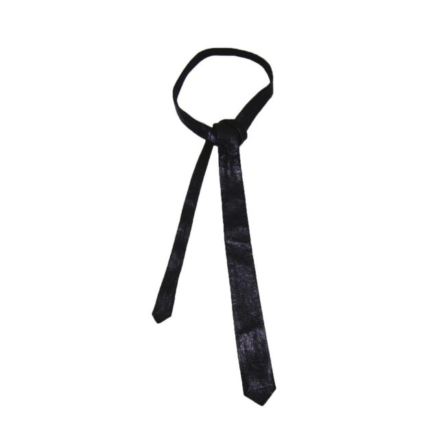 60s Slim Black Real Leather Tie