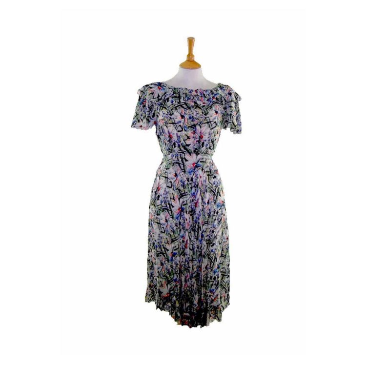 40s Abstract Floral Print Dress