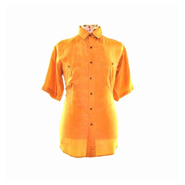 90s Mustard Yellow Short Sleeve Silk Shirt