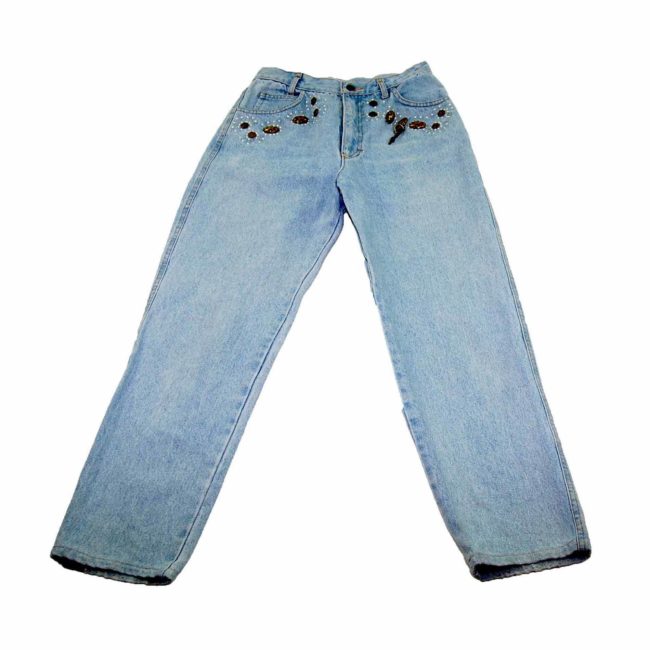 90s Embellished Light Denim Mom Jeans