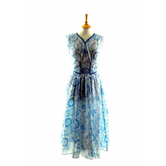 50s Sheer Blue Patterned Dress
