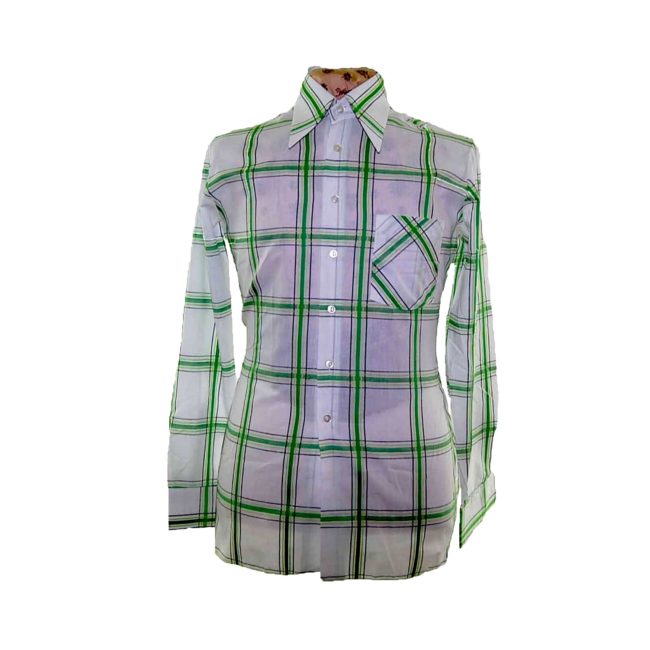 70s Green Patterned Long Sleeve Shirt
