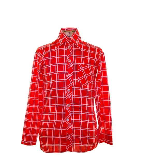 70s Red Patterned Long Sleeve Shirt