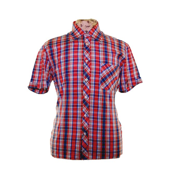 70s Primary Colored Checked Short Sleeve Shirt