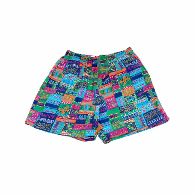 90s Patchwork Patterned Beach Shorts
